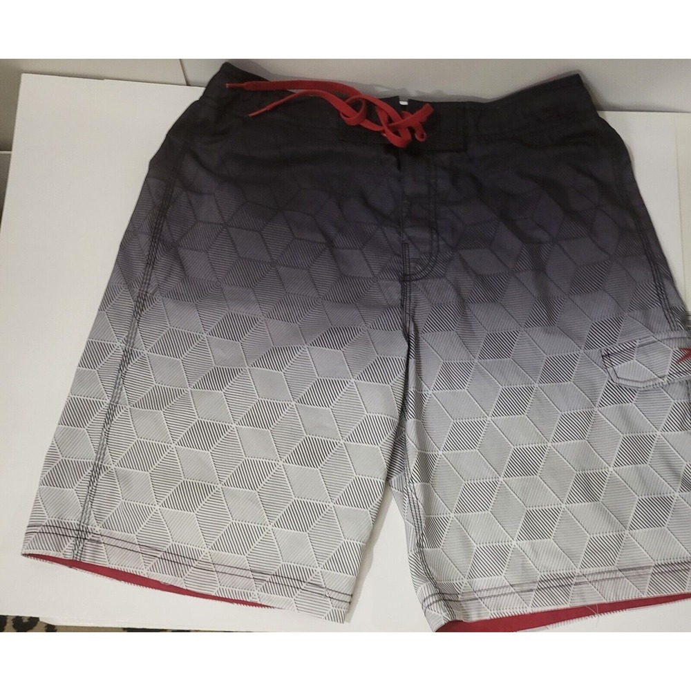 Speedo's  Swim Trunks, Men's Ombre Dark Gray/ Light‎ Gray/ Red W 17.5/21 Length